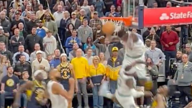 Screenshot from fan video of Anthony Edwards's game-winning block